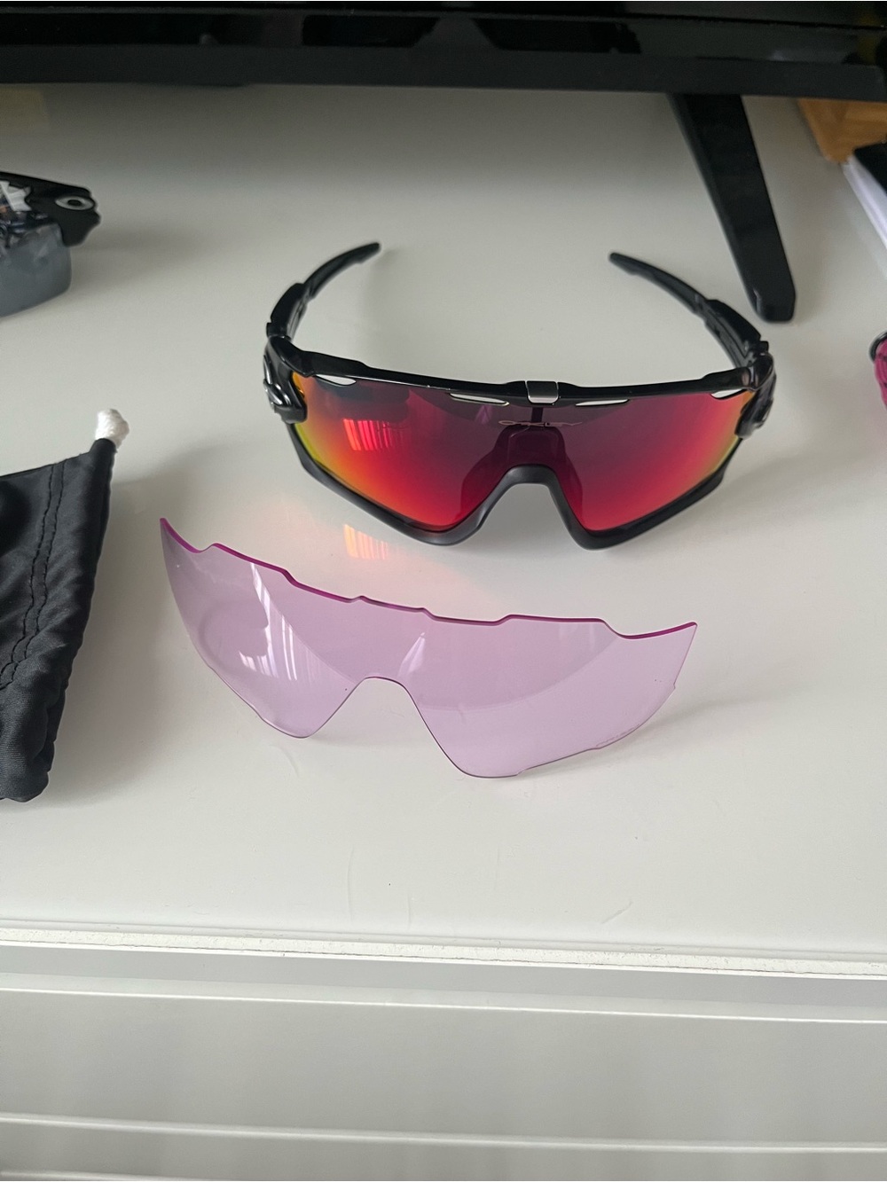 Oakley Black Frame Sunglasses with Red/Pink Mirrored Lens
